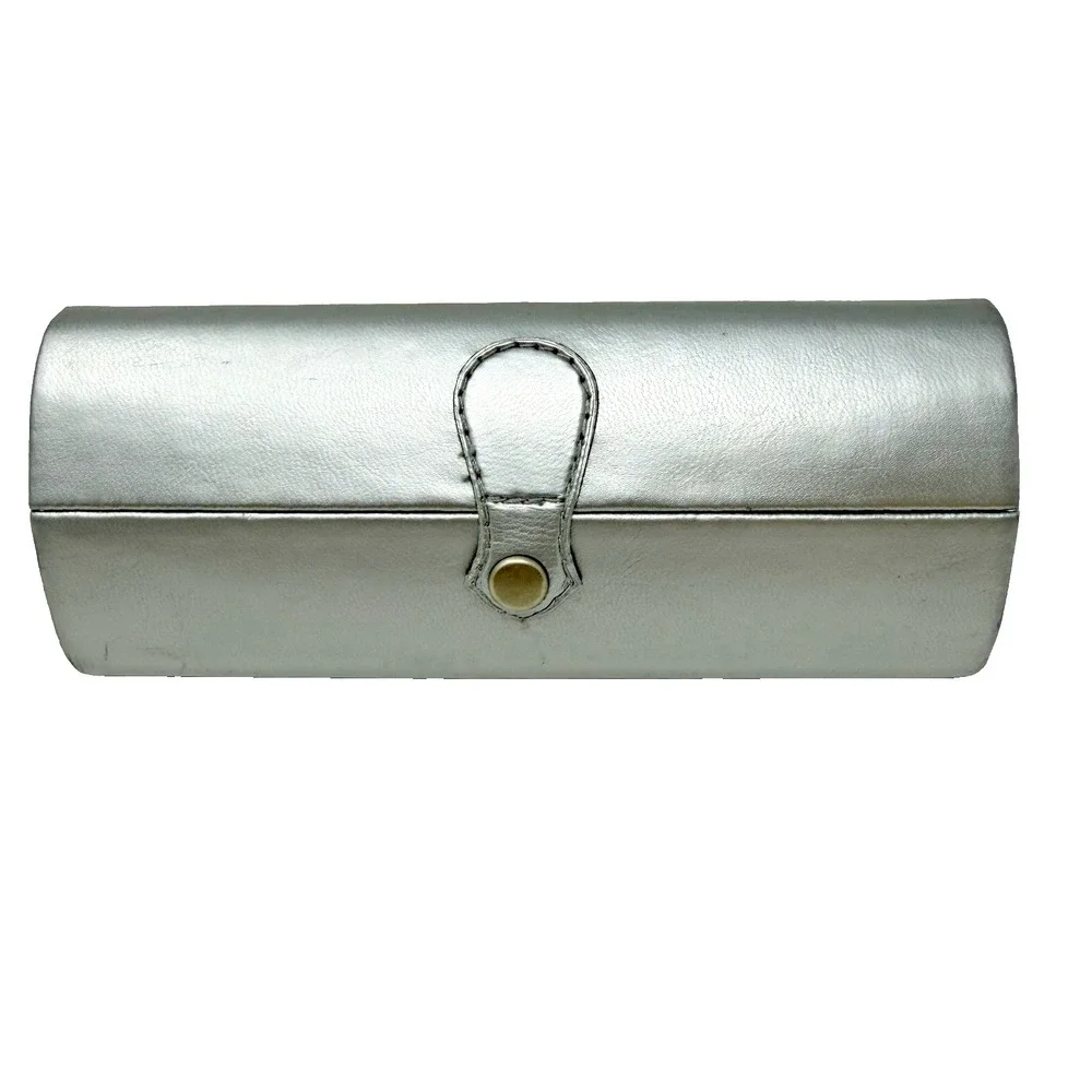 Tura Eyeglass Case Hard Shell Silver Metallic Snap Closure Vintage‎